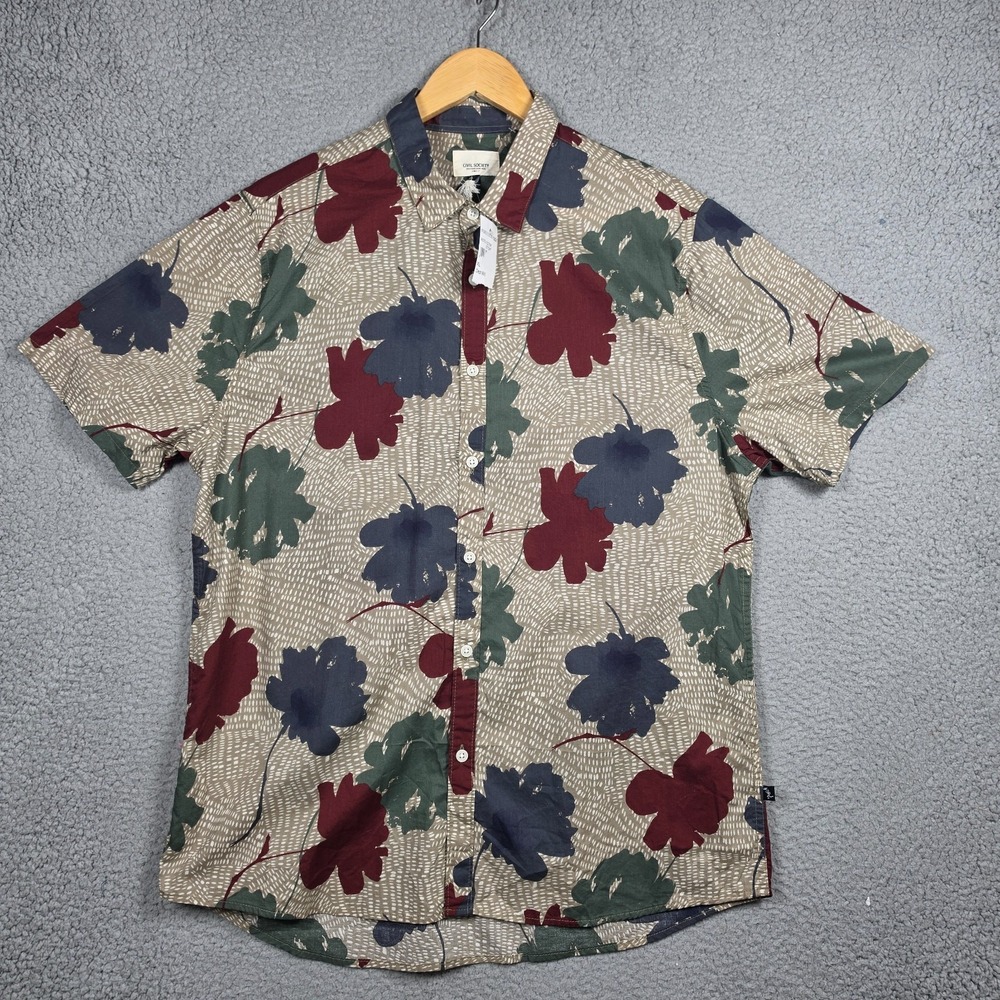Civil Society Shirt Mens Size XL Stone Floral Art Dean Button Down Slim Fit NEW